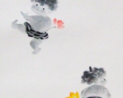 『子鬼ー踊』
紙本・軸装・墨・顔彩
581×232mm