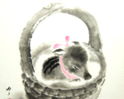 『Sweet dreams』(個人蔵)
紙本・額装・墨・顔彩
405×312mm