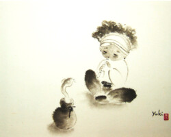 『笛を吹く少年』
紙本・額装・墨
312×405mm