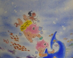 『太古の海』
紙本・軸装・墨・顔彩
443×234mm